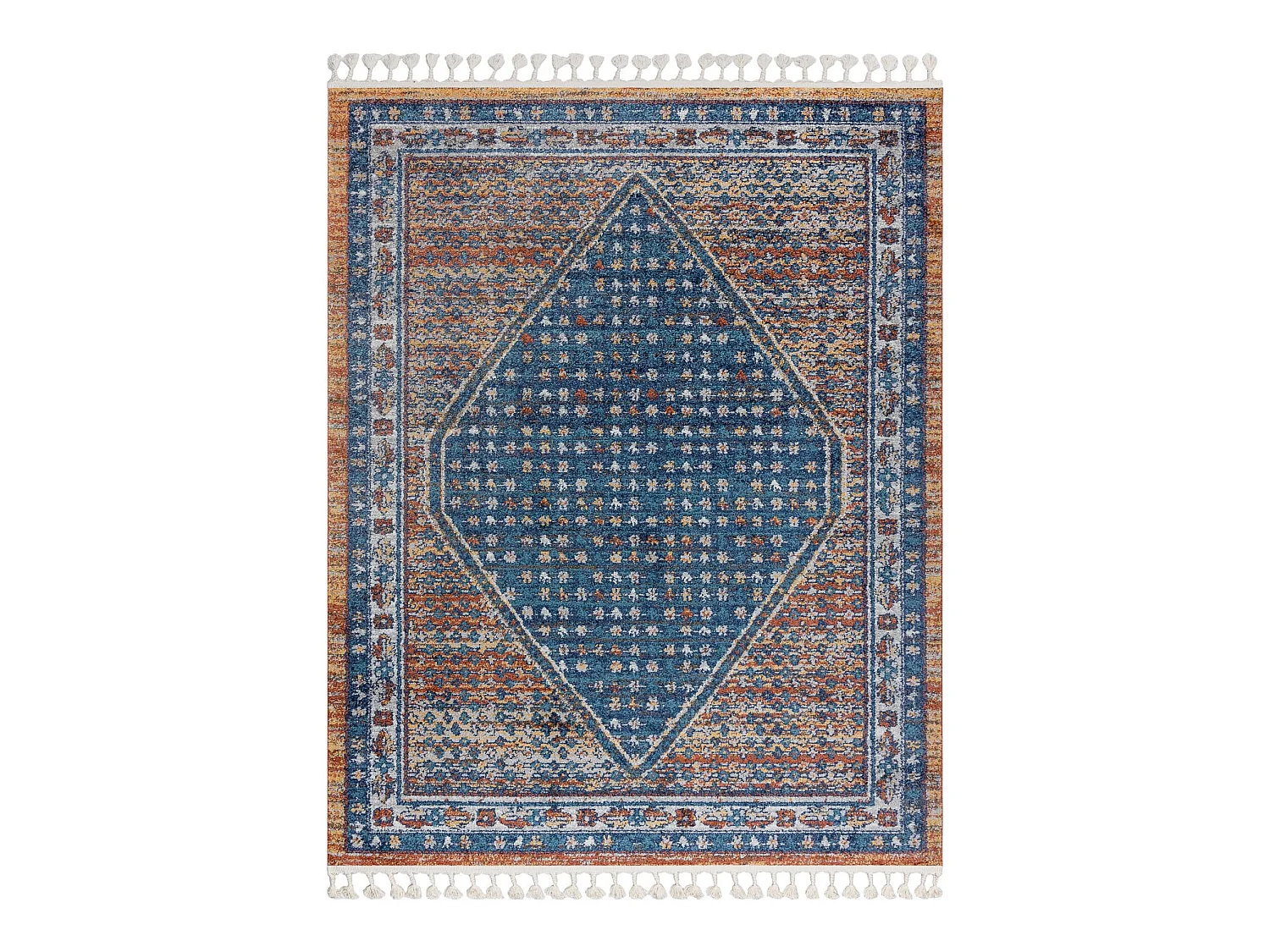 Modern Teppich BELLE BG58A dunkelblau / beige Franse  160x220 cm