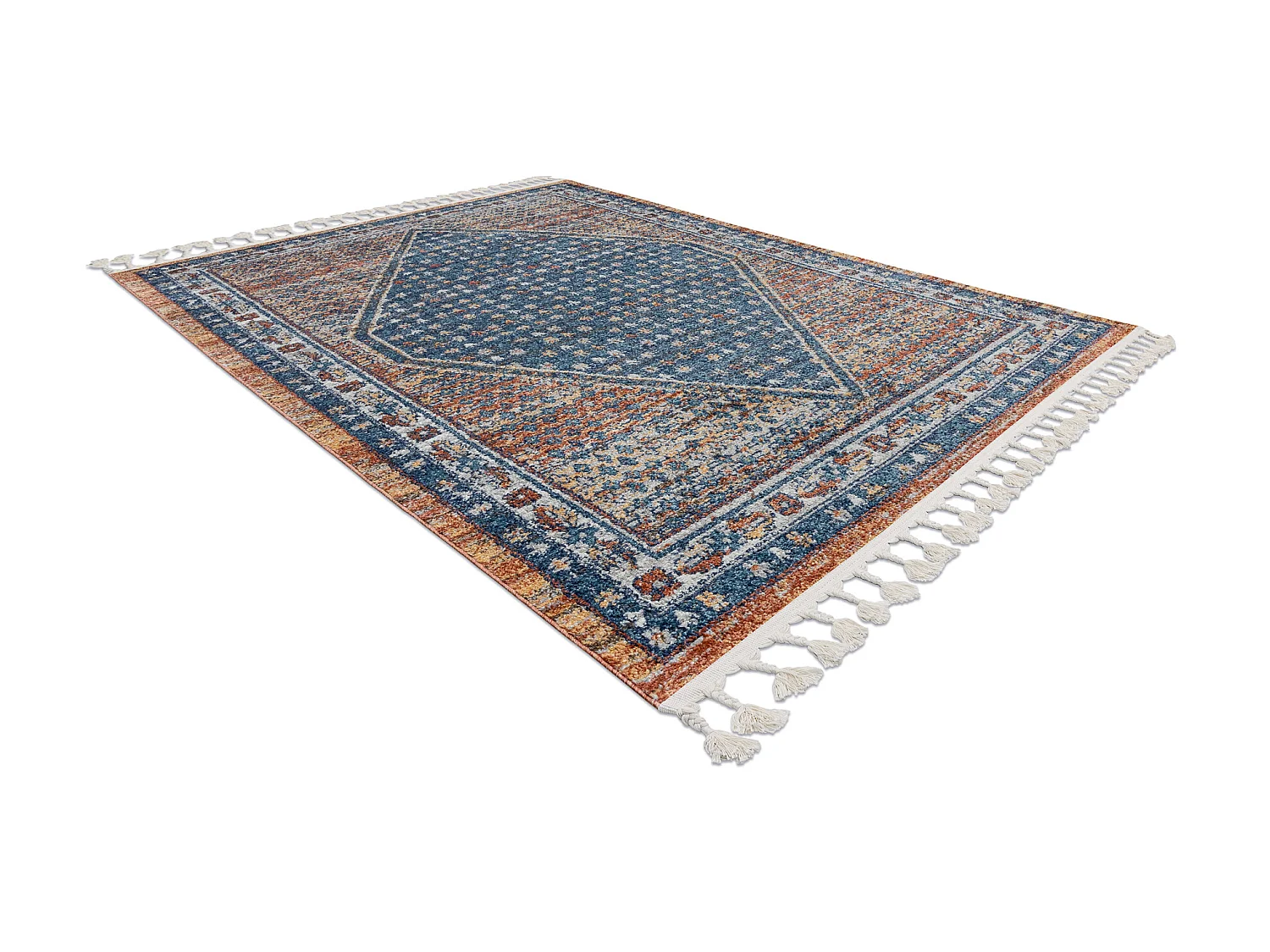 Modern Teppich BELLE BG58A dunkelblau / beige Franse  160x220 cm