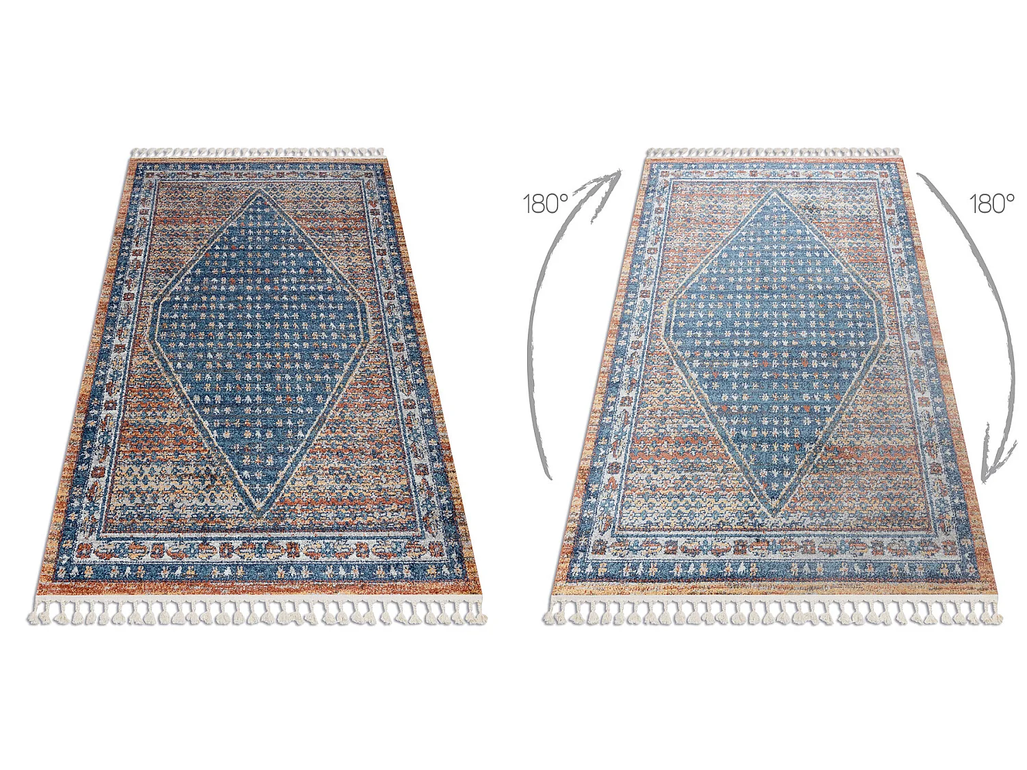 Alfombra moderna BELLE BG58A azul oscuro / beige Franjas 160x220 cm