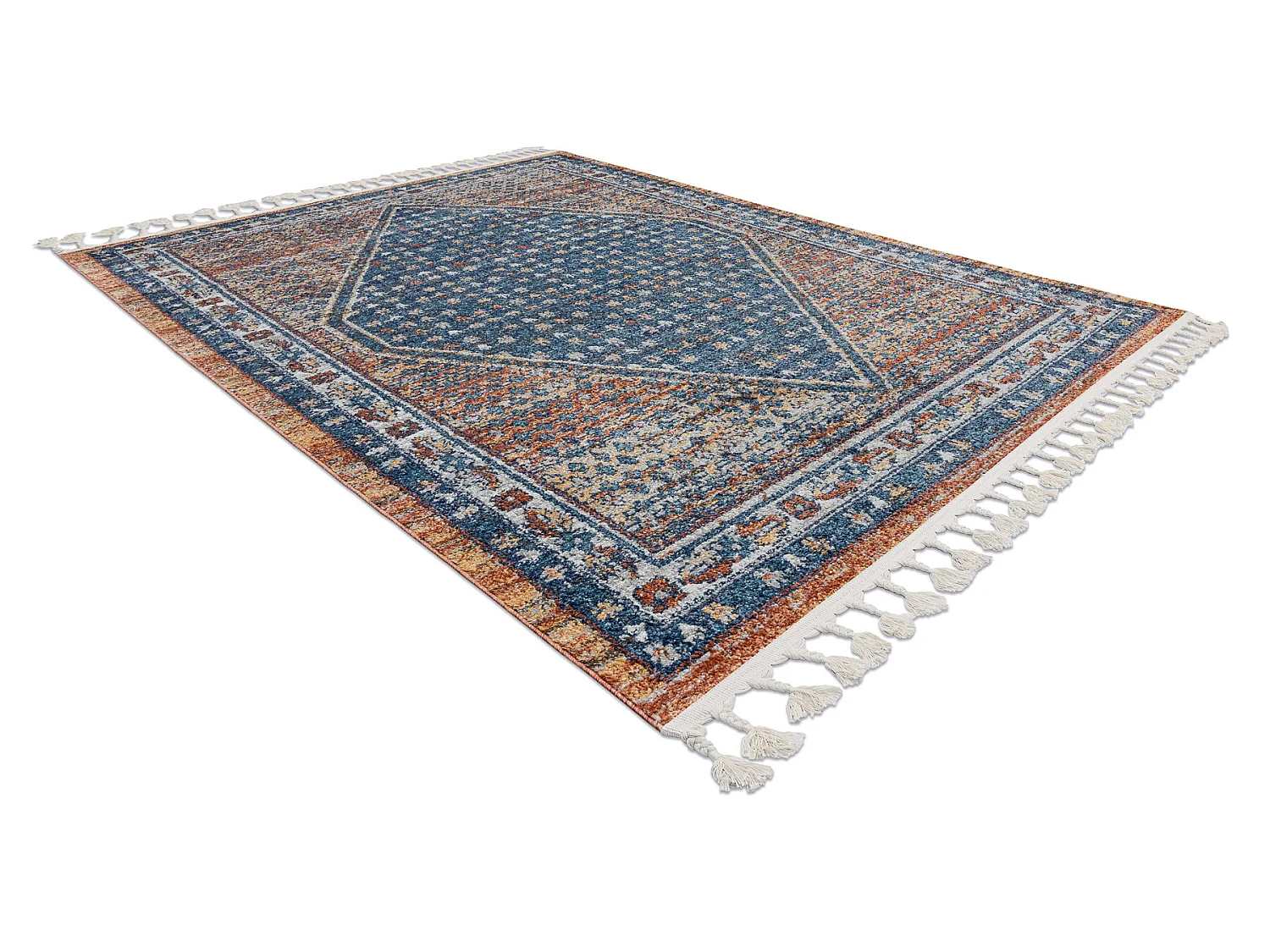 Alfombra moderna BELLE BG58A azul oscuro / beige Franjas 160x220 cm