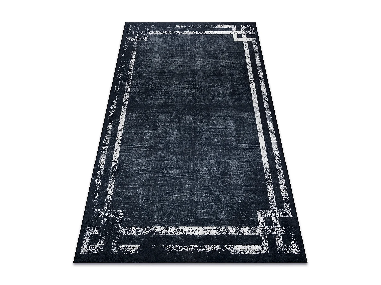 Tapis lavable ANDRE 1486 marbre vintage antidérapant - noir et blanc 160x220 cm