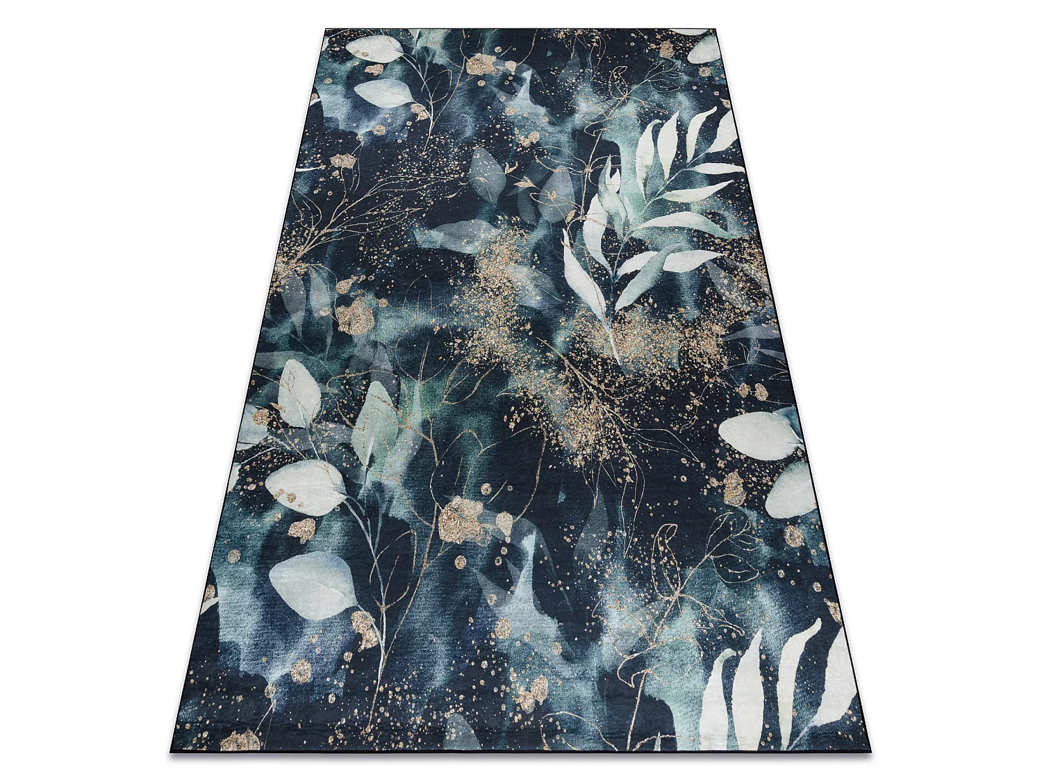 Tapis lavable ANDRE 1336 Feuilles antidérapant - noir / turquoise 160x220 cm