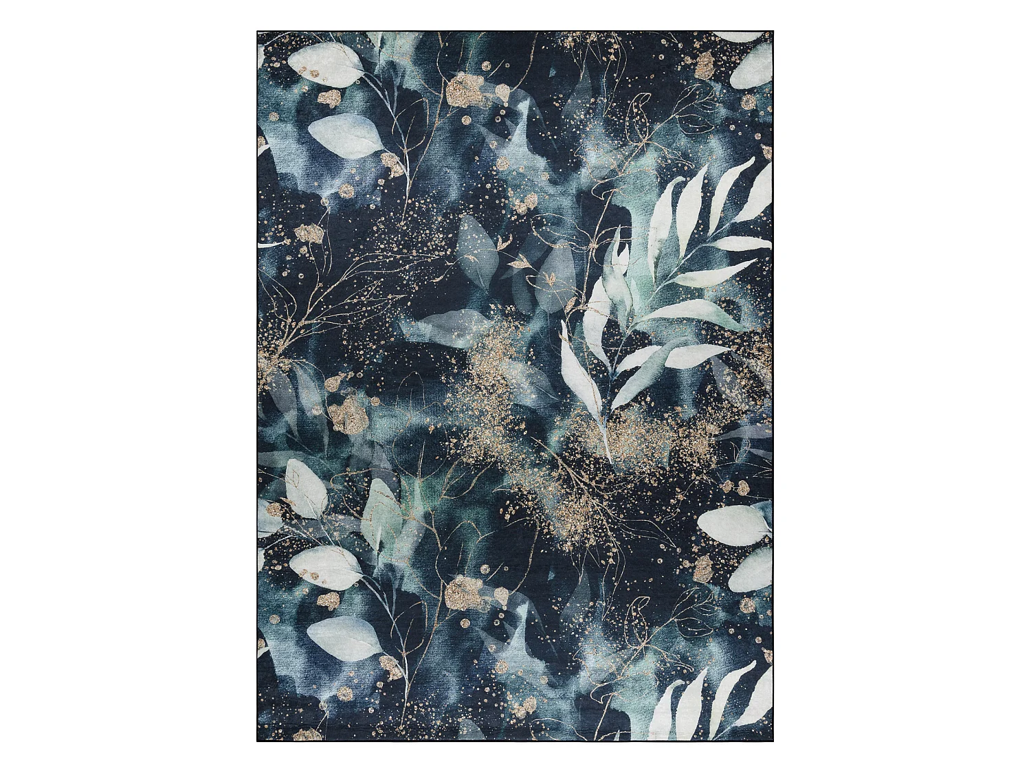 Tapis lavable ANDRE 1336 Feuilles antidérapant - noir / turquoise 160x220 cm