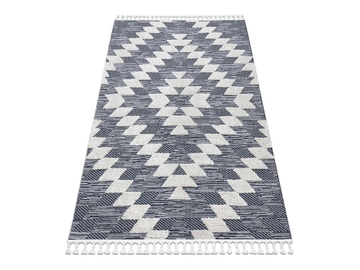 Tapis SEVILLA Z250A diamants bleu / gris Franges berbère marocain sha 180x270 cm