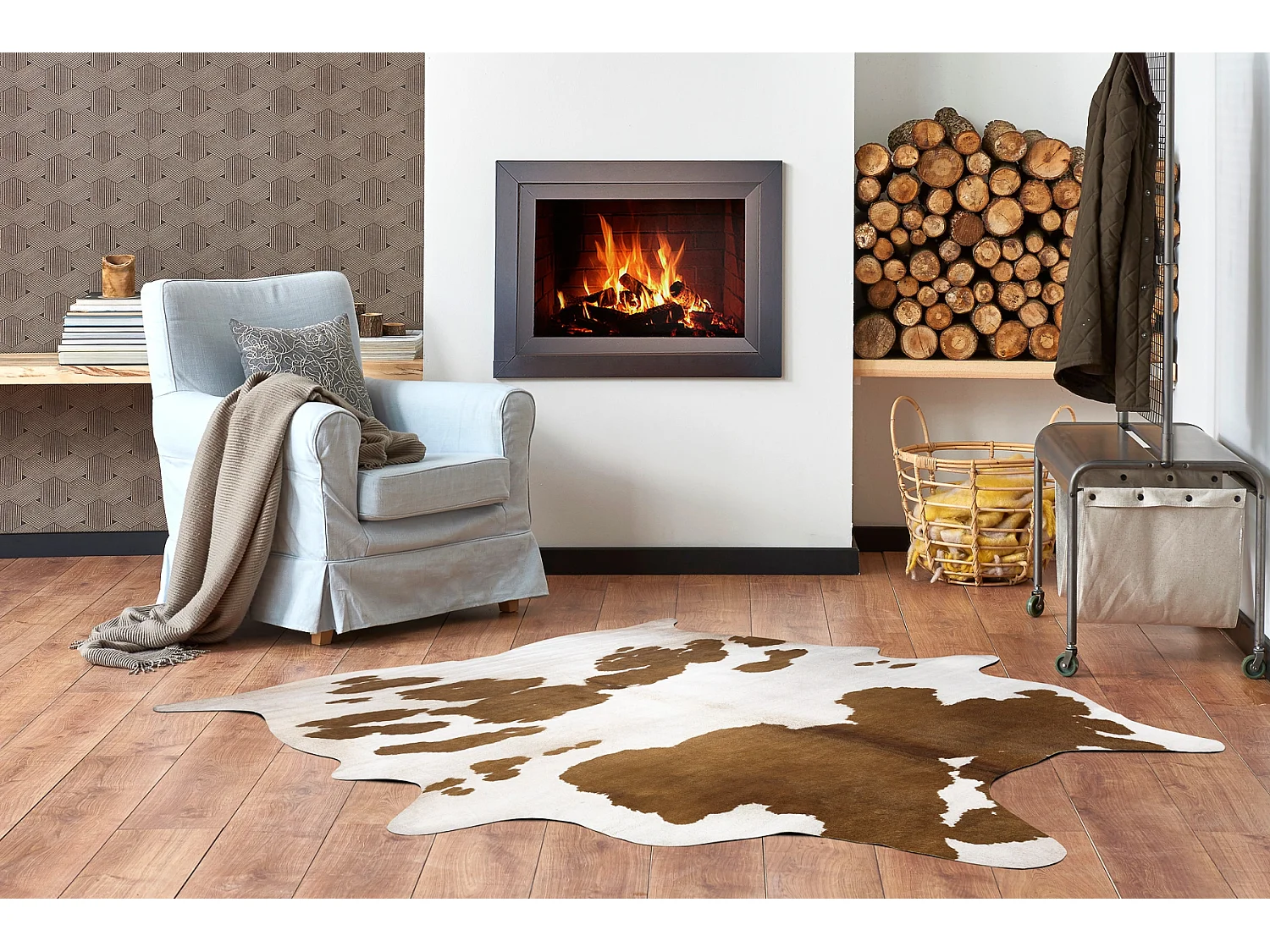 Tapijt Kunstleer Imitatie rundleer , G5069-2 wit-bruin leer 100x150 cm