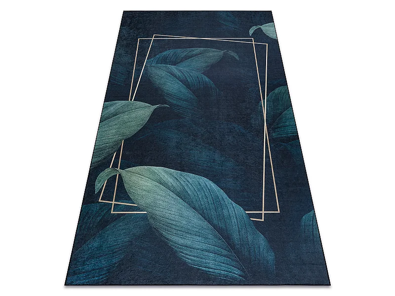 Tappeto lavabile ANDRE 1170 Foglie, geometrico antiscivolo - blu 160x220 cm