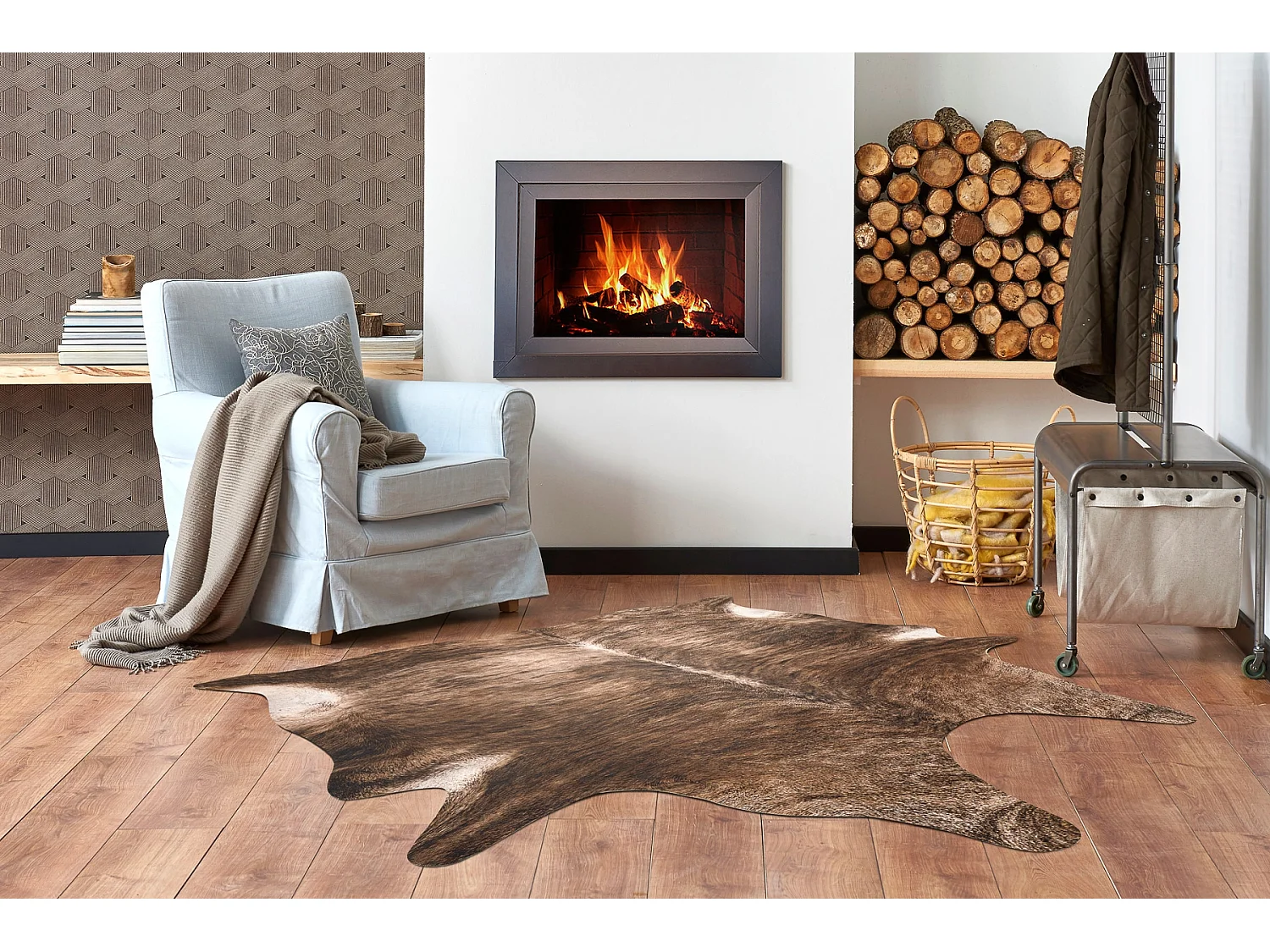 Tapijt Kunstleer Imitatie rundleer , G5068-1Bruine leer  180x220 cm