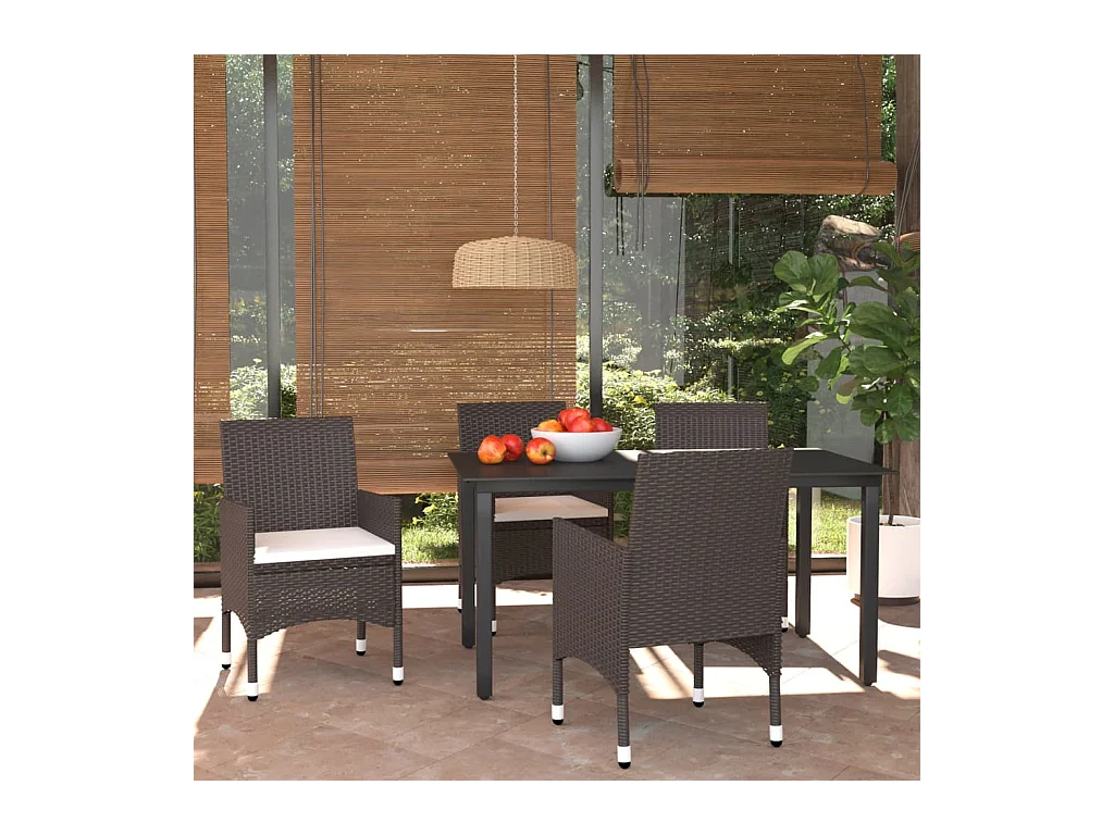 Meubles à dîner de jardin et coussins 5 pcs Poly rotin Marron 3