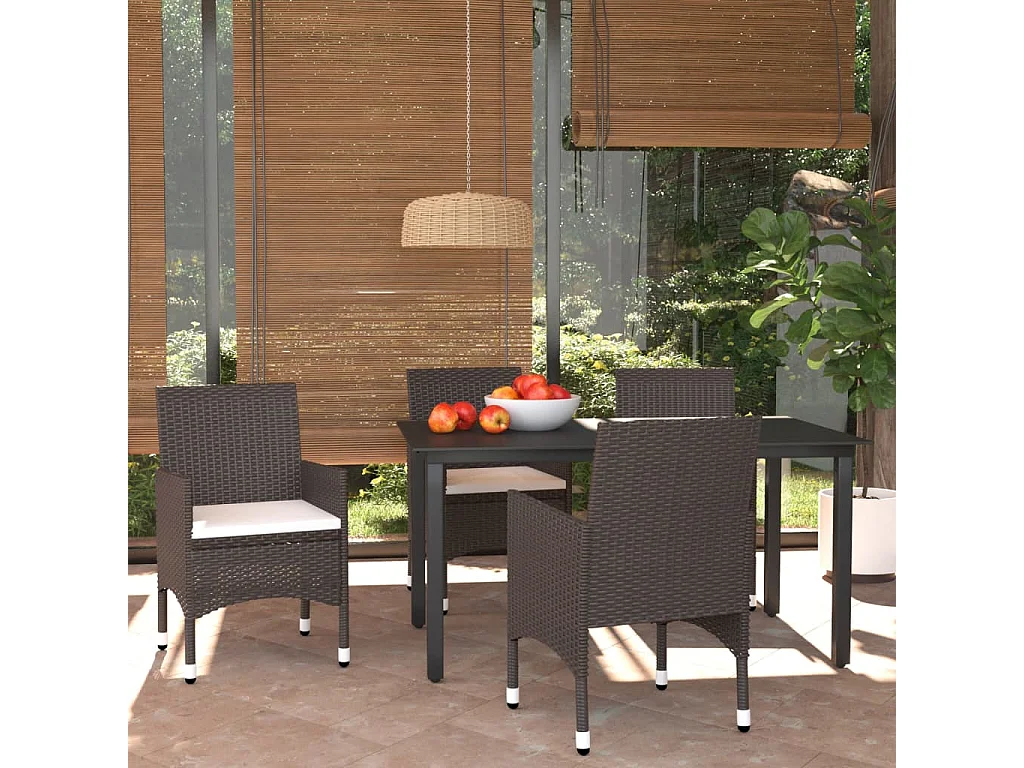 Meubles à dîner de jardin et coussins 5 pcs Poly rotin Marron 3