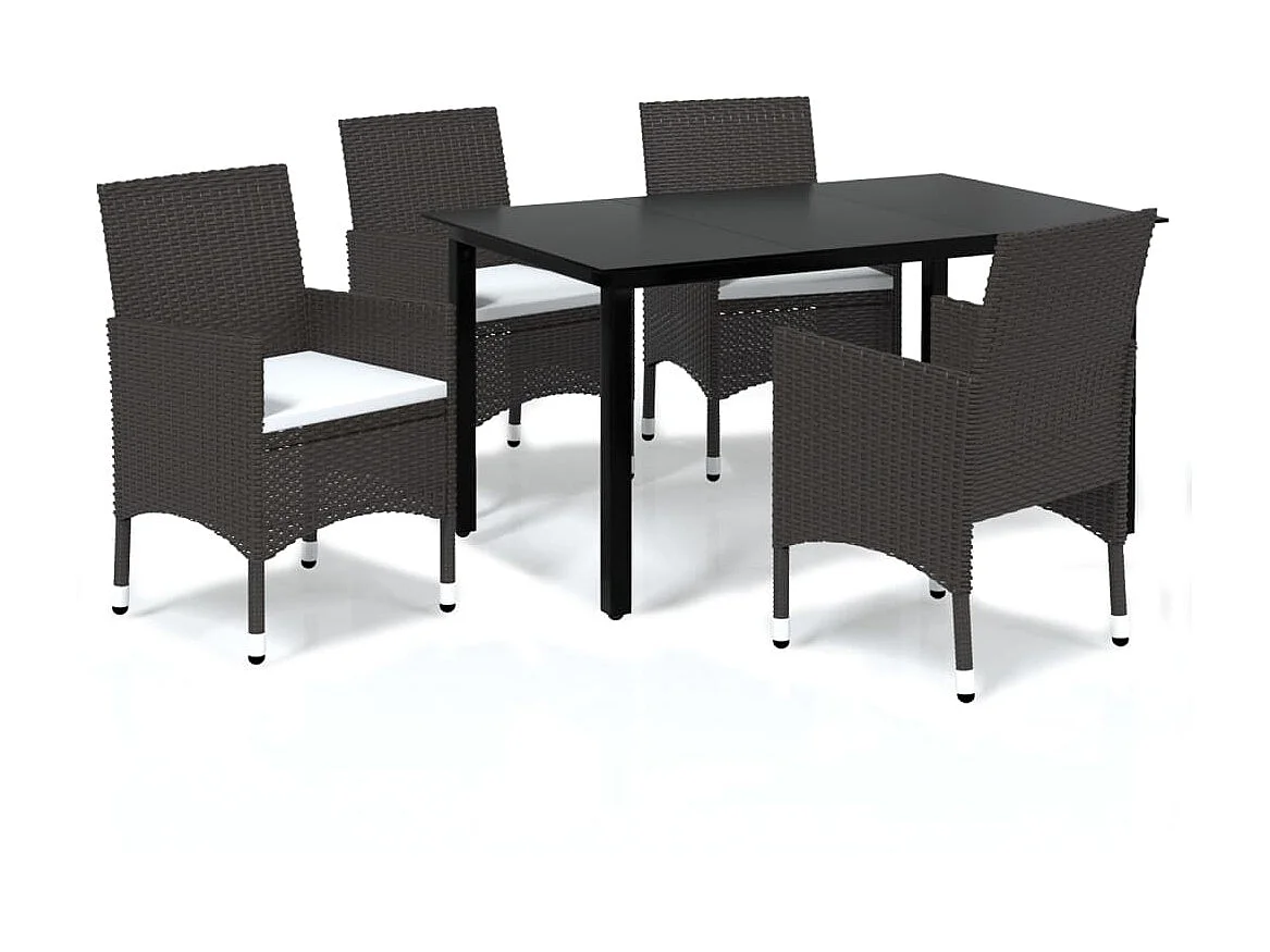 Meubles à dîner de jardin et coussins 5 pcs Poly rotin Marron 3