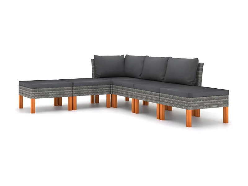 Salon de jardin 6 pcs avec coussins Résine tressée Gris 35