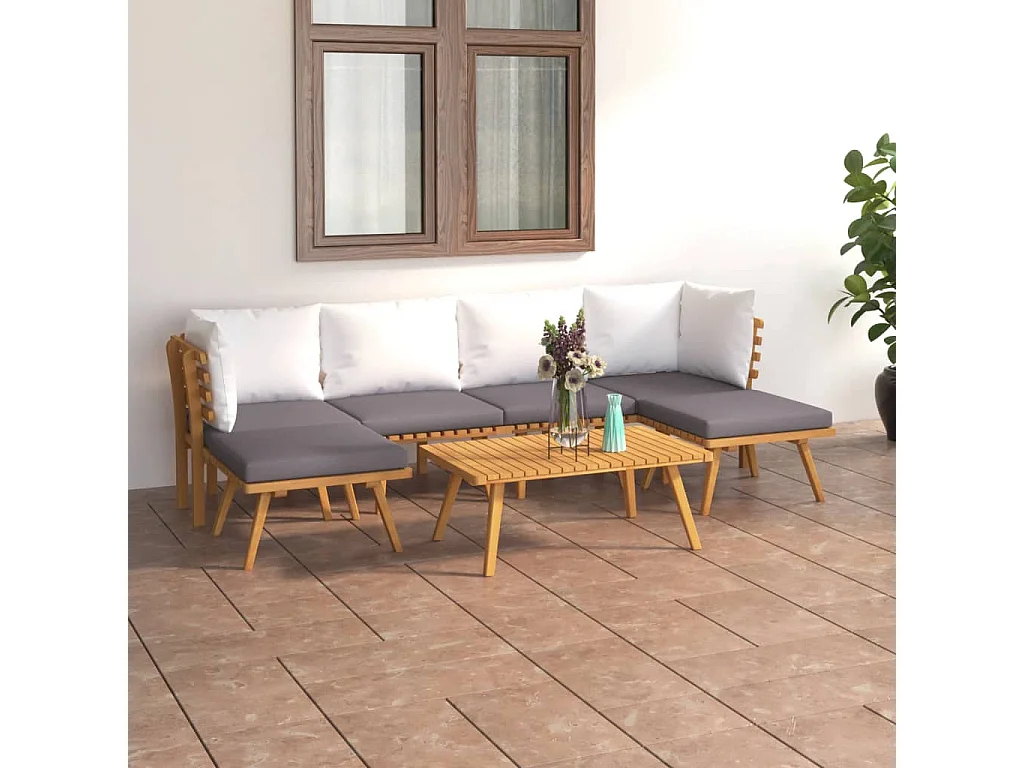 Salon de jardin 7 pcs avec coussins Bois d'acacia solide 5