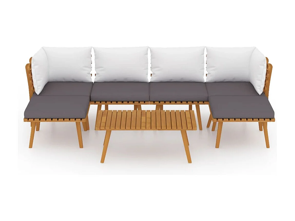 Salon de jardin 7 pcs avec coussins Bois d'acacia solide 5