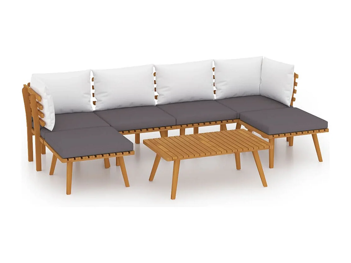 Salon de jardin 7 pcs avec coussins Bois d'acacia solide 5
