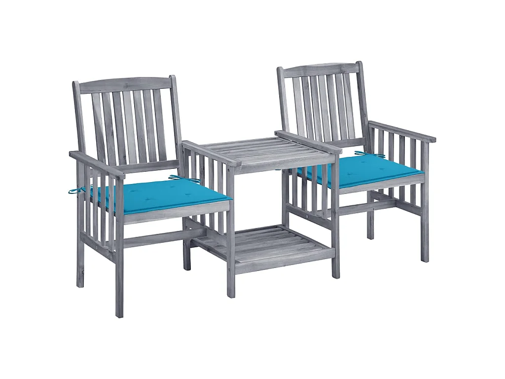 Chaises de jardin avec table à thé et coussins Acacia solide 36