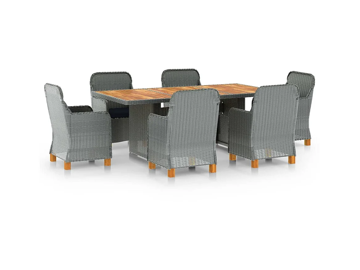 Mobilier à dîner 7 pcs avec coussins Résine tressée Gris clair 2