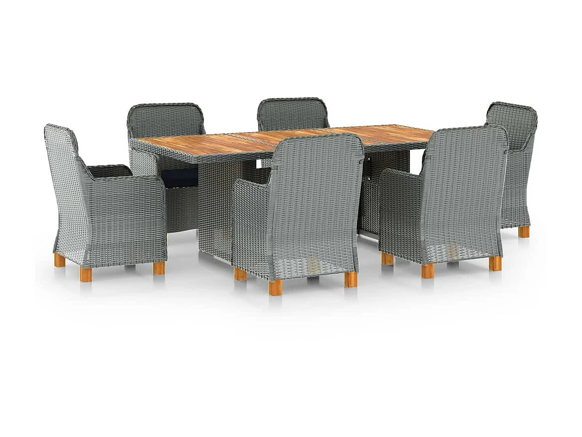 Mobilier à dîner 7 pcs avec coussins Résine tressée Gris clair 2