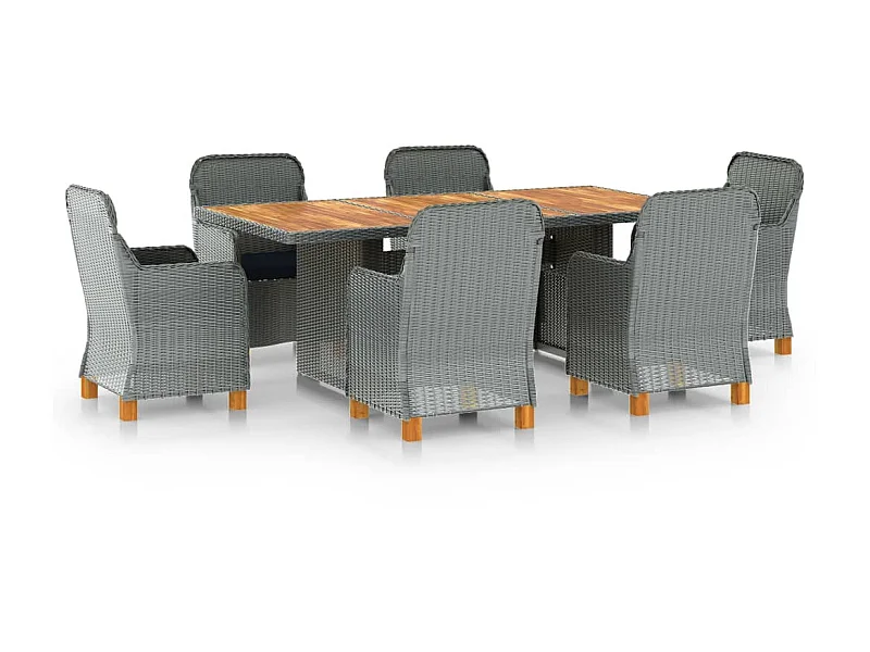 Mobilier à dîner 7 pcs avec coussins Résine tressée Gris clair 2