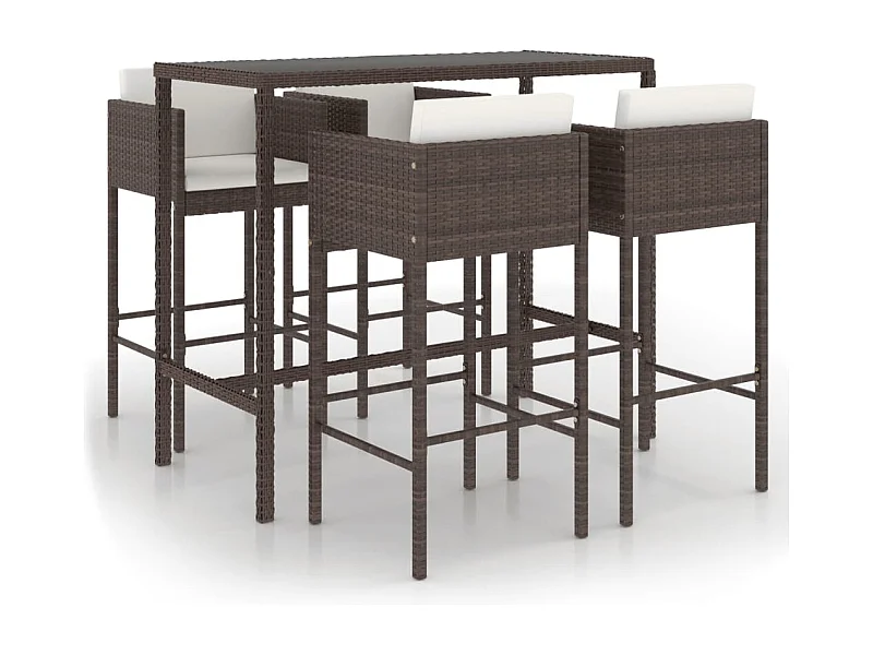 Meubles de bar de jardin 5pcs et coussins Résine tressée Marron