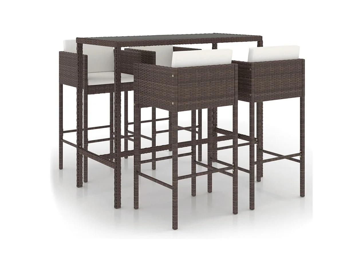 Meubles de bar de jardin 5pcs et coussins Résine tressée Marron