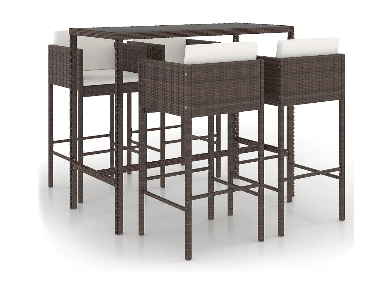 Meubles de bar de jardin 5pcs et coussins Résine tressée Marron
