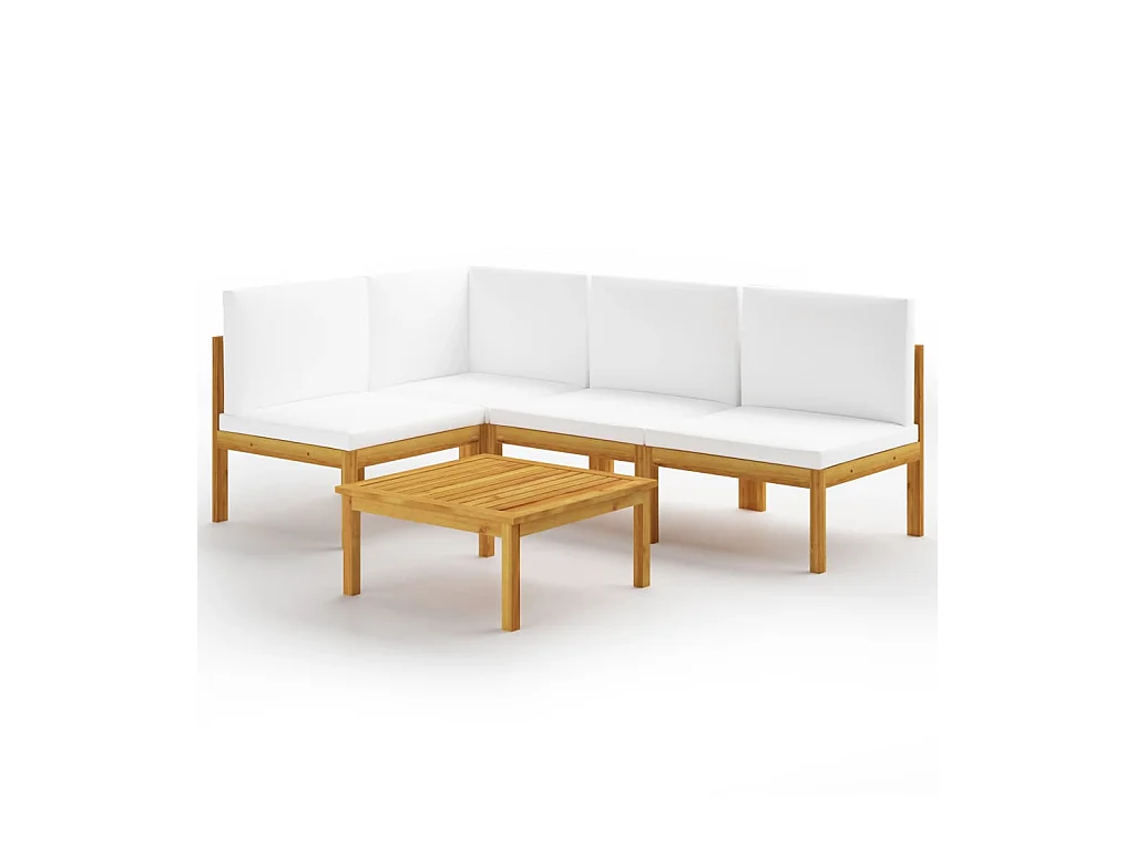 Salon de jardin 5 pcs avec coussins Crème Bois d'acacia solide 4