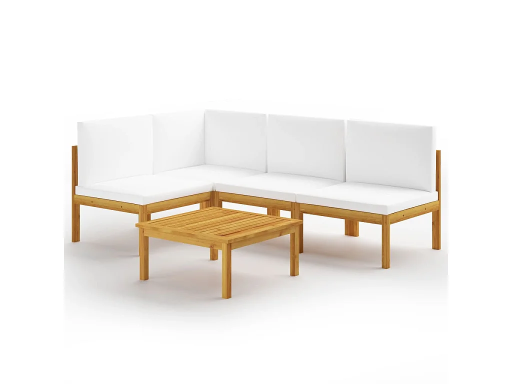 Salon de jardin 5 pcs avec coussins Crème Bois d'acacia solide 4