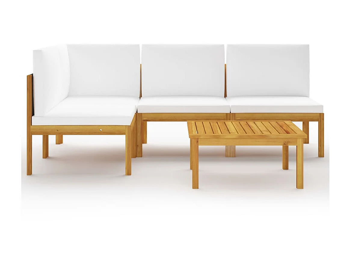 Salon de jardin 5 pcs avec coussins Crème Bois d'acacia solide 4