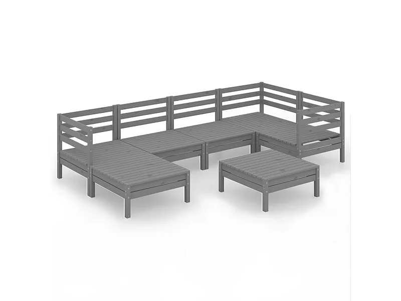 Salon de jardin 7 pcs Bois de pin massif Gris 5