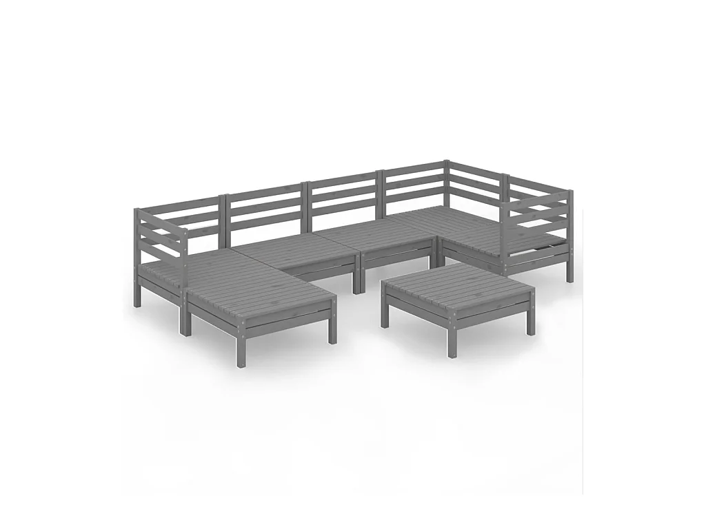 Salon de jardin 7 pcs Bois de pin massif Gris 5