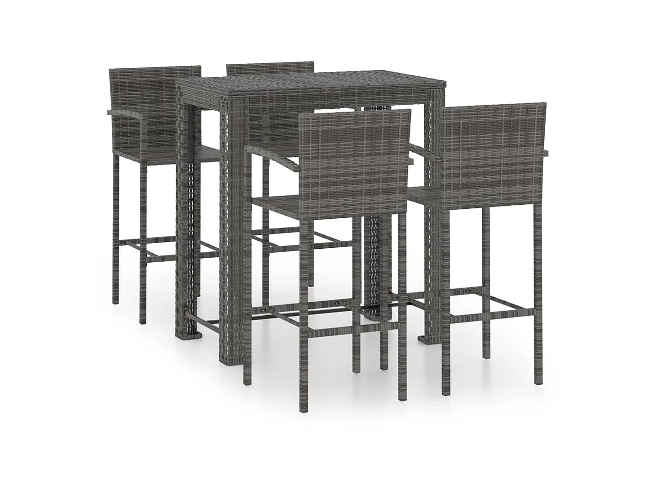 Jeu de bar de jardin 5 pcs avec accoudoirs Résine tressée Gris 2