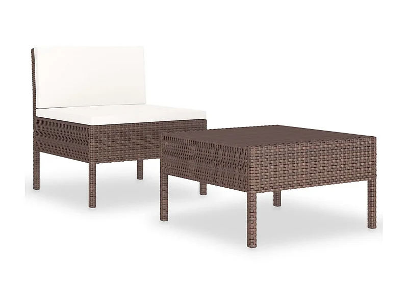 Salon de jardin 2 pcs avec coussins Résine tressée Marron 5