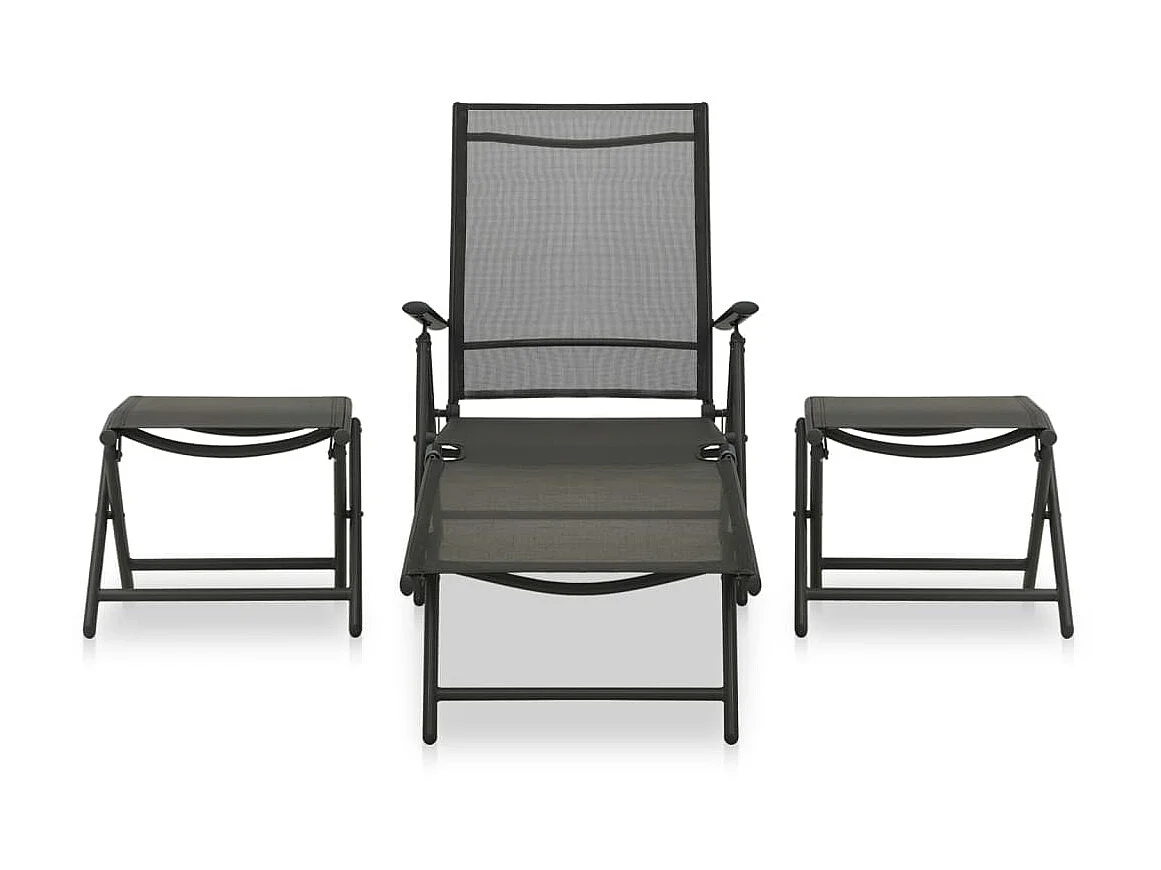 Salon de jardin 3 pcs Textilène et aluminium Noir