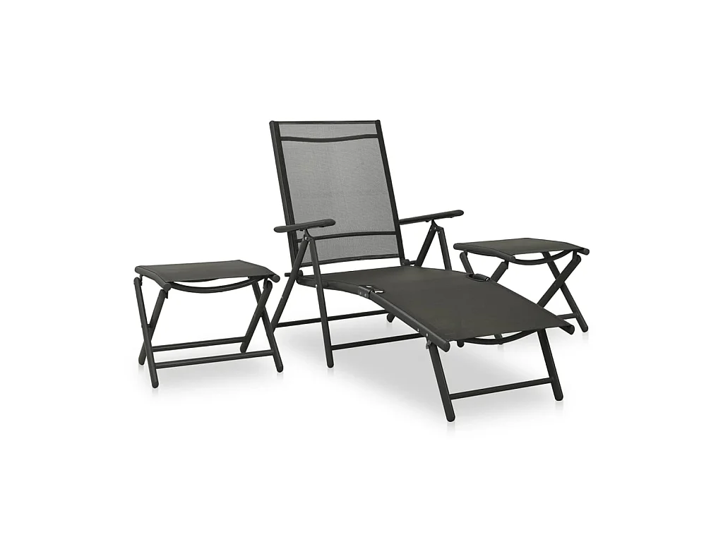 Salon de jardin 3 pcs Textilène et aluminium Noir