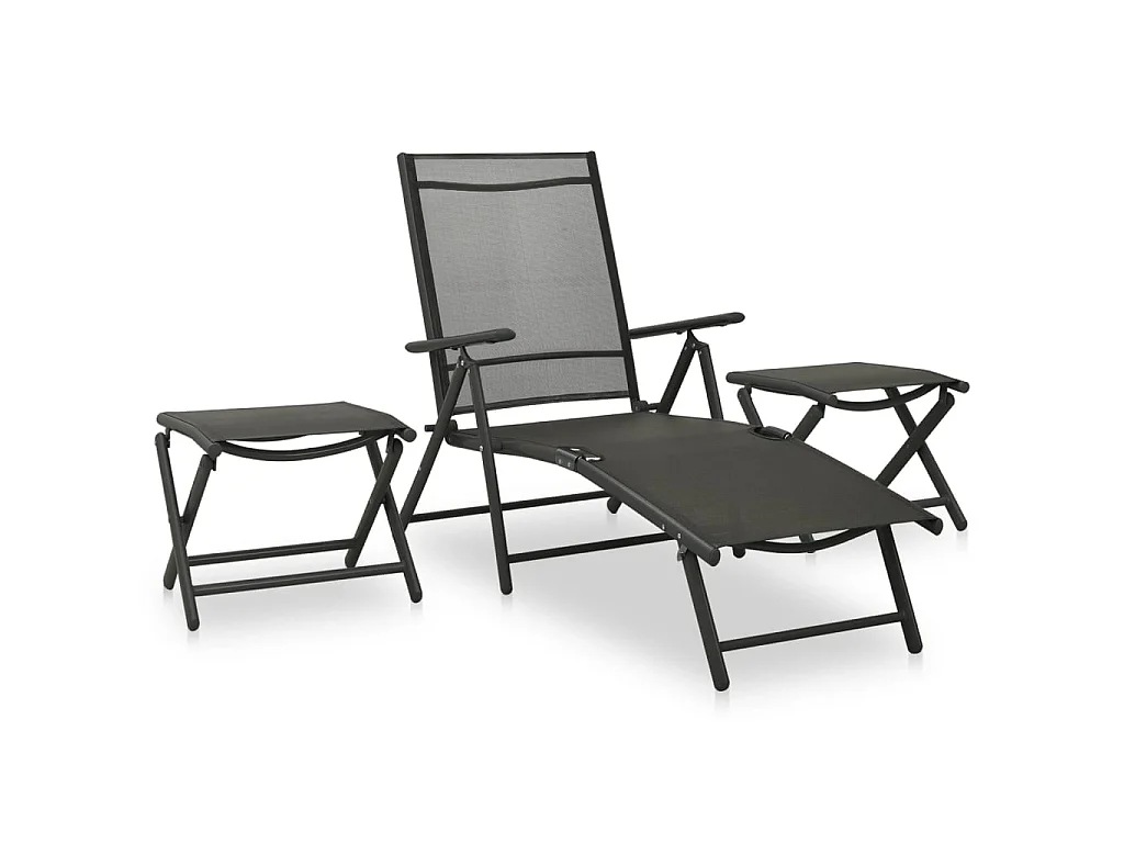 Salon de jardin 3 pcs Textilène et aluminium Noir