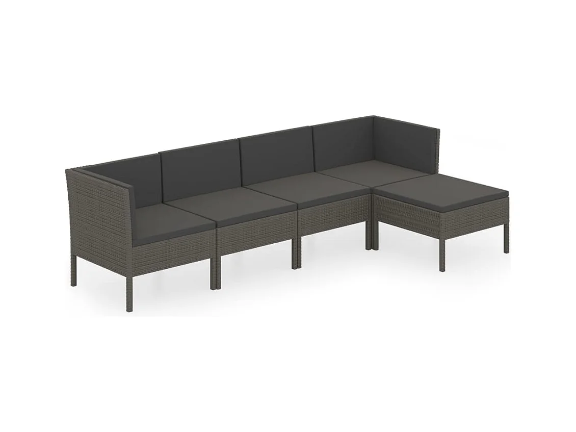 Salon de jardin 5 pcs avec coussins Résine tressée Gris 40