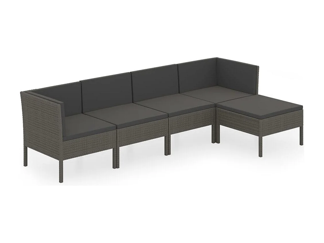 Salon de jardin 5 pcs avec coussins Résine tressée Gris 40