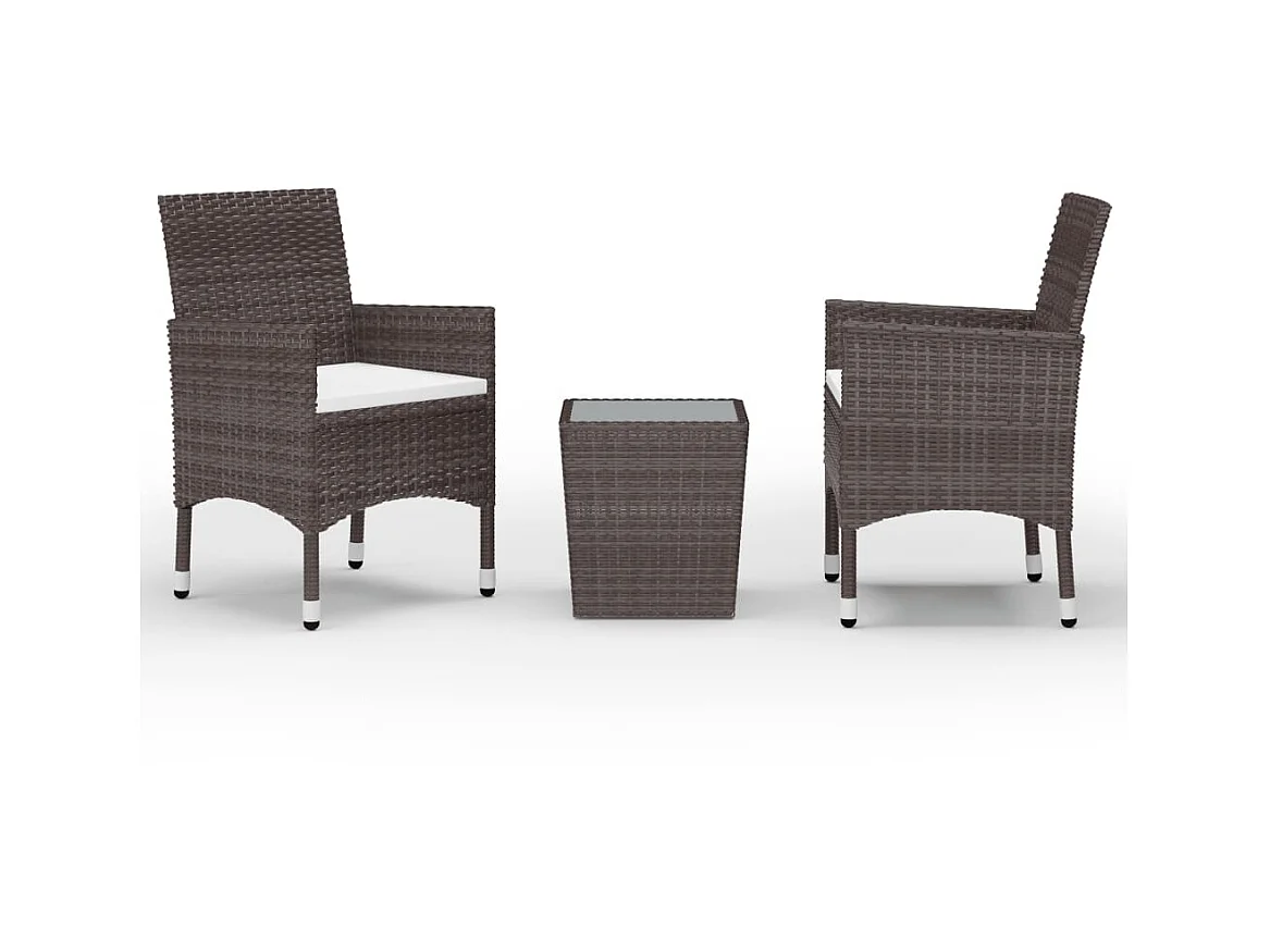 Ensemble de bistro 3 pcs Résine tressée et verre trempé Marron 2
