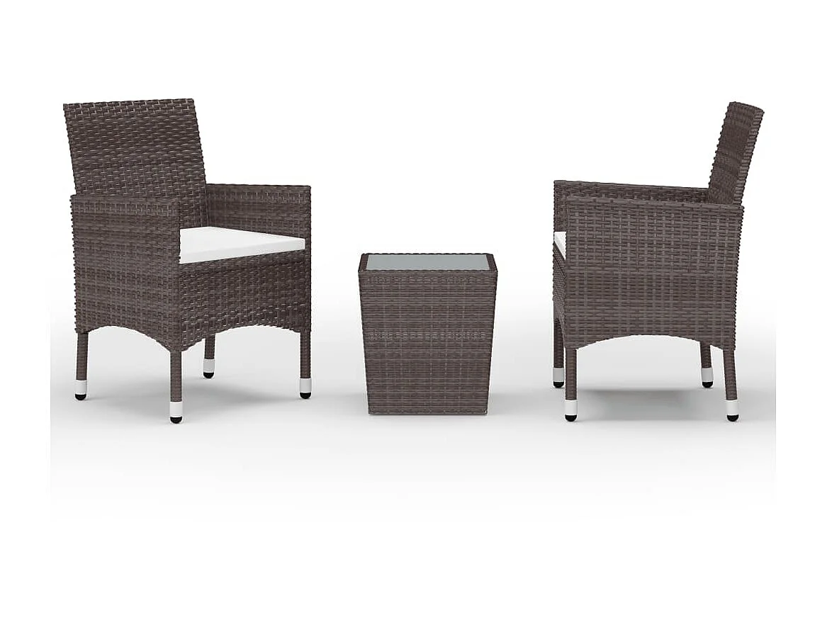 Ensemble de bistro 3 pcs Résine tressée et verre trempé Marron 2