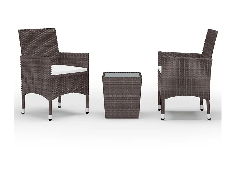 Ensemble de bistro 3 pcs Résine tressée et verre trempé Marron 2