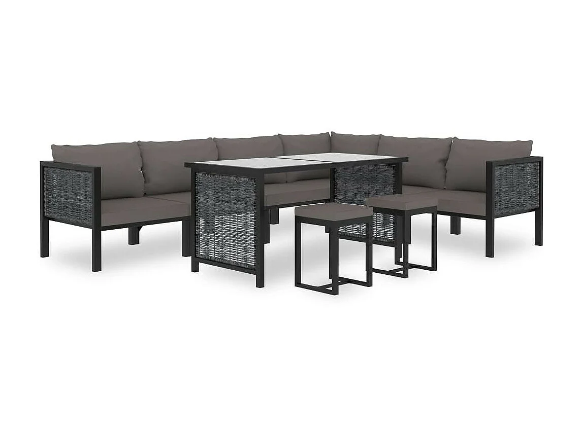 Salon de jardin 9 pcs avec coussins Résine tressée Anthracite