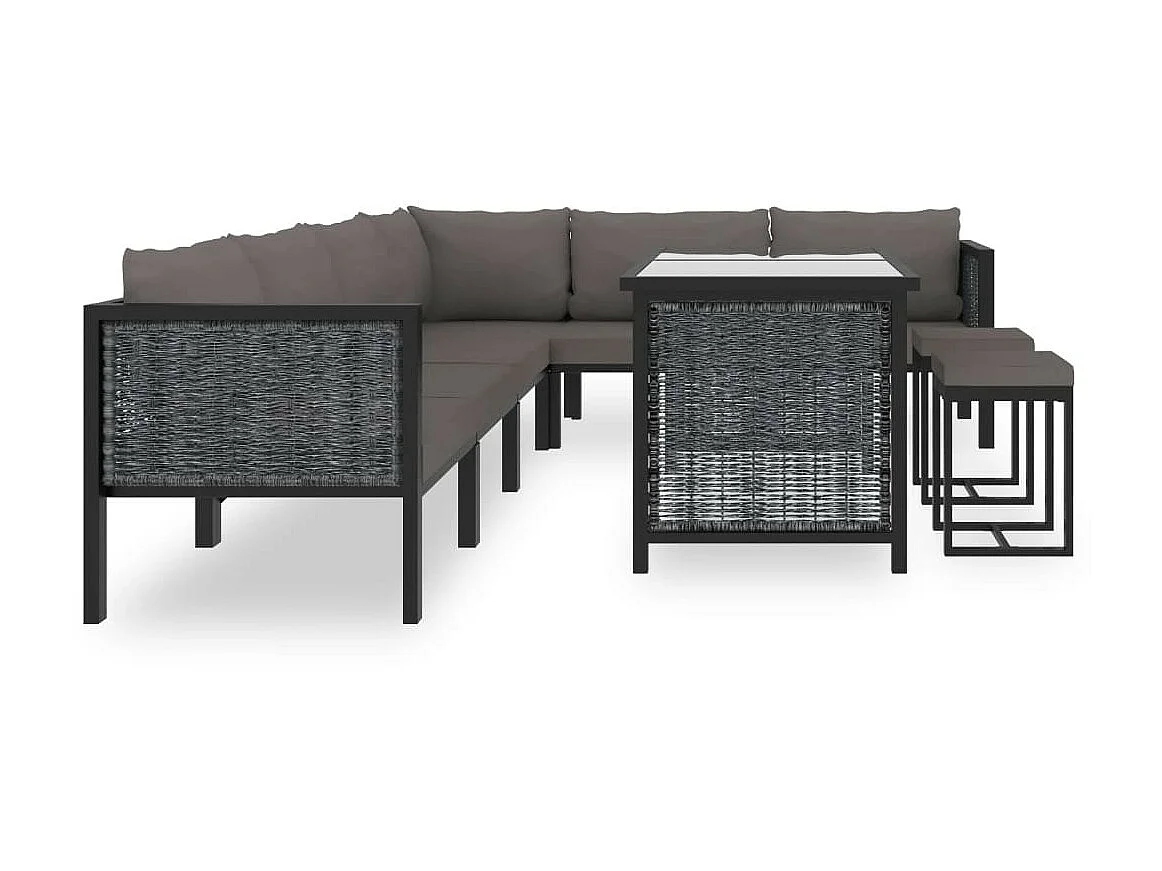 Salon de jardin 9 pcs avec coussins Résine tressée Anthracite