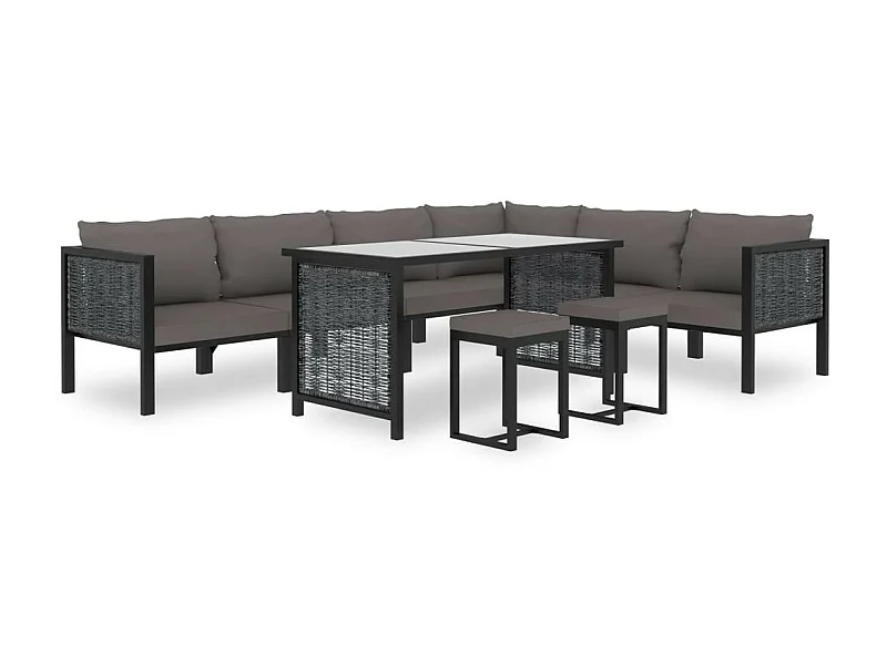 Salon de jardin 9 pcs avec coussins Résine tressée Anthracite