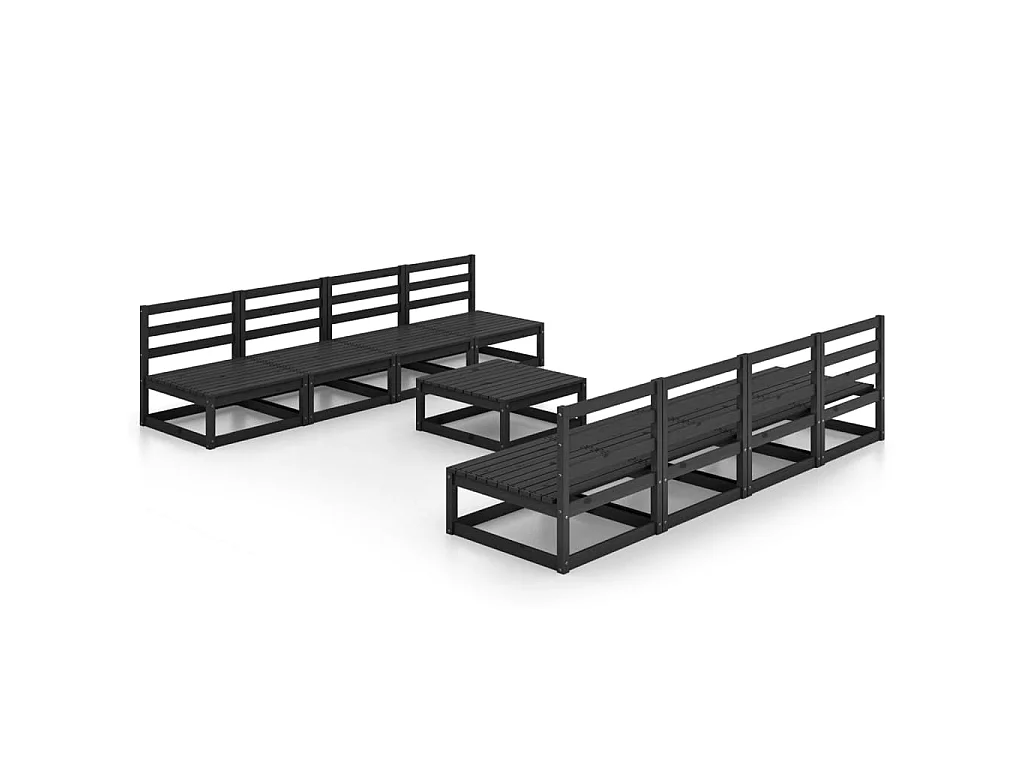 Salon de jardin 9 pcs Noir Bois de pin massif 3
