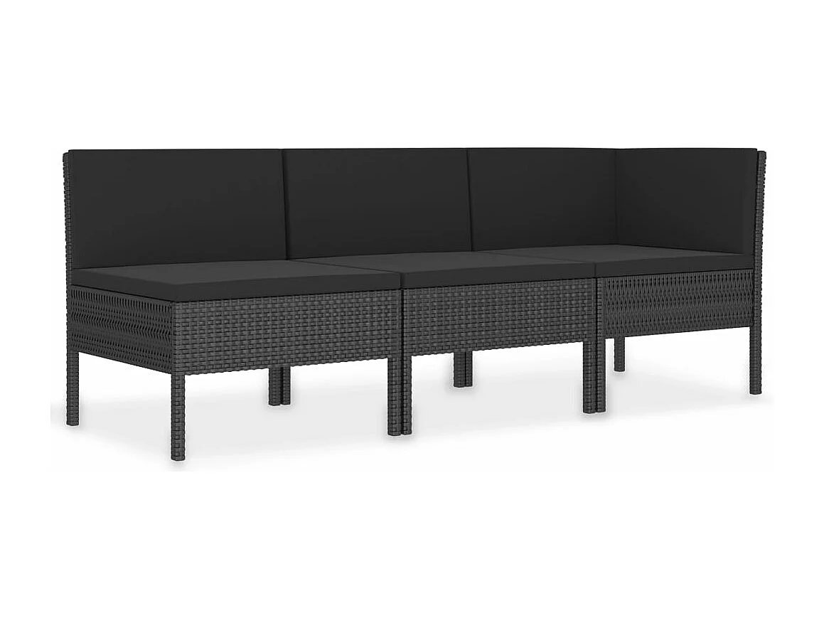 Salon de jardin 3 pcs avec coussins Résine tressée Noir 17