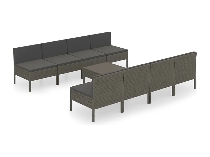 Salon de jardin 9 pcs avec coussins Résine tressée Gris 46