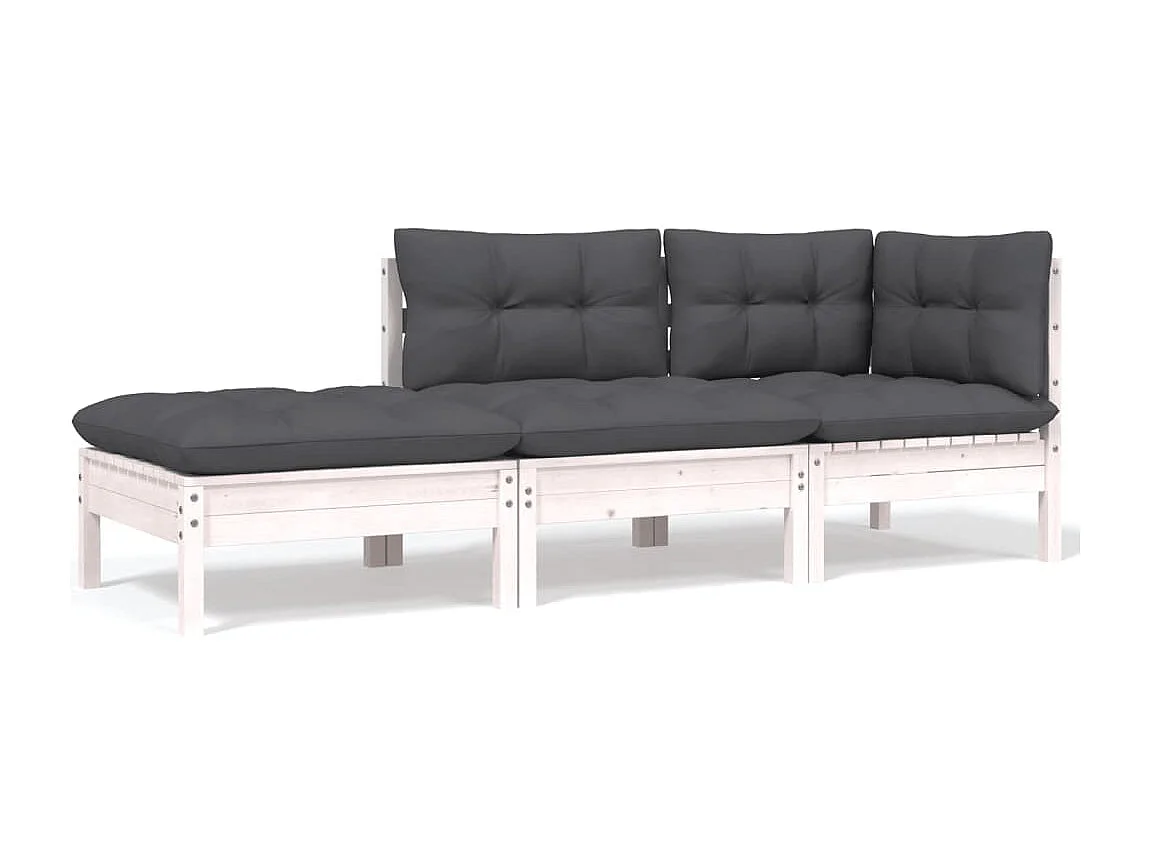 Salon de jardin 10 pcs avec coussins Blanc Bois de pin solide 8