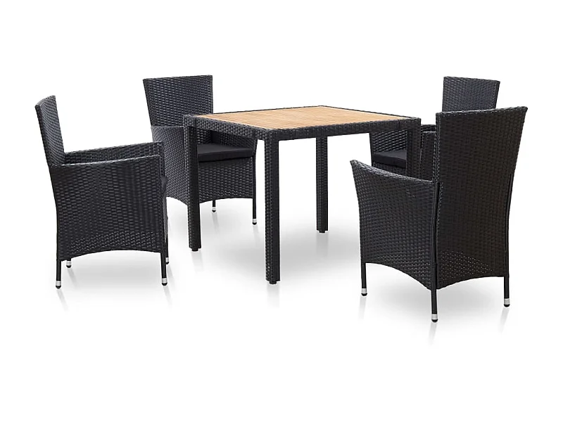Mobilier à dîner de jardin 5pcs et coussins Résine tressée Noir 3