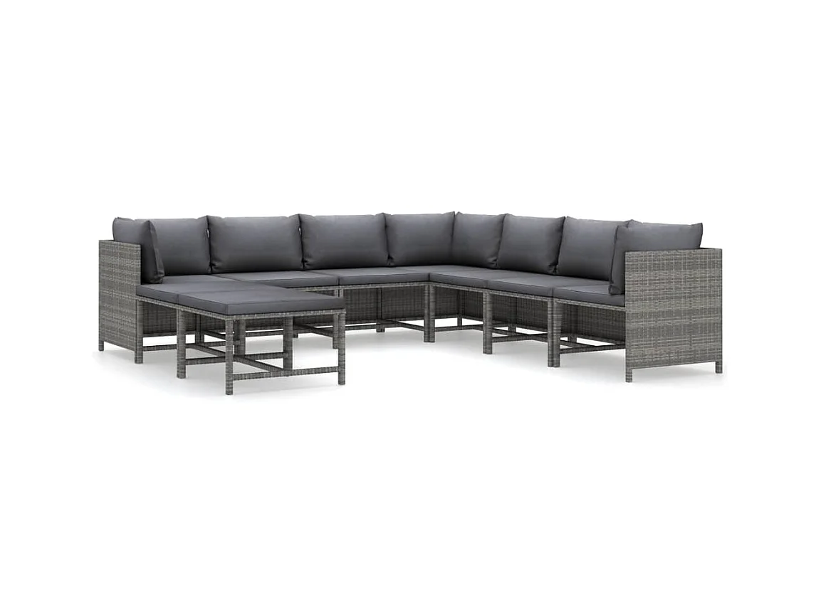 Salon de jardin 9 pcs avec coussins Résine tressée Gris 30