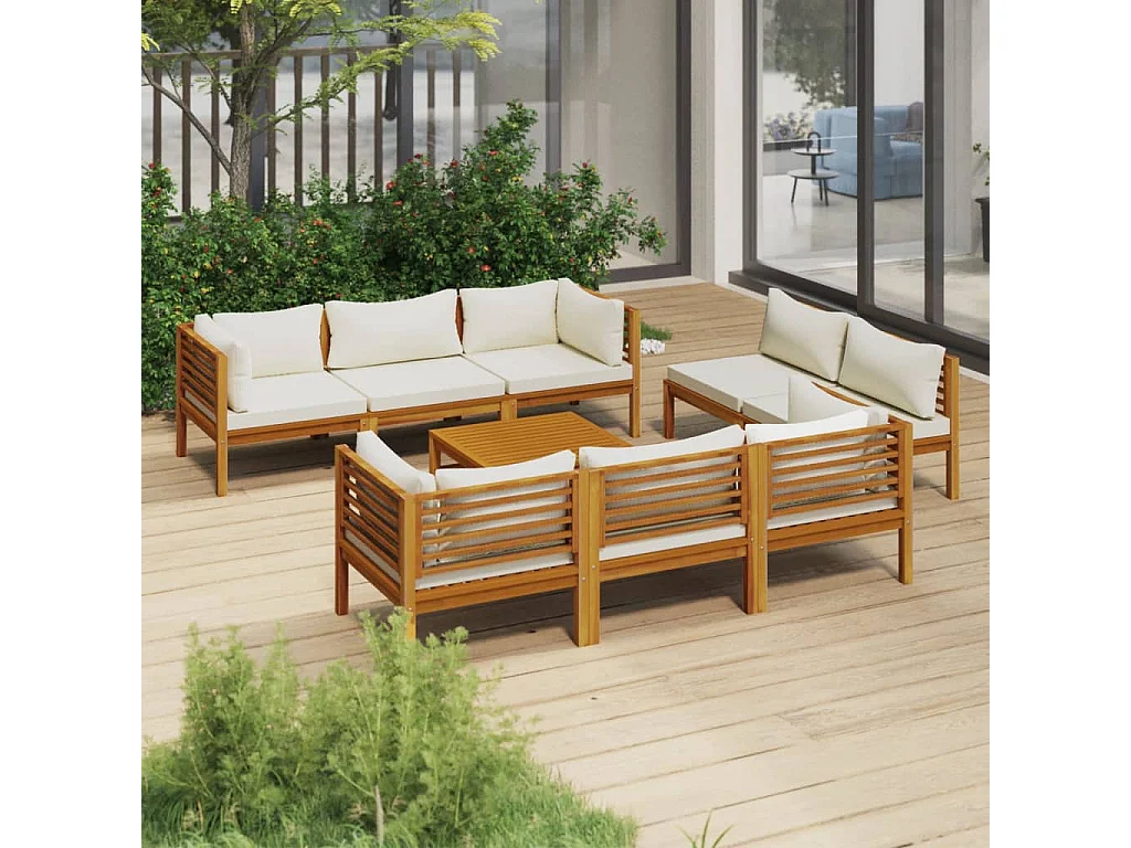 Salon de jardin 9 pcs avec coussin Bois d'acacia solide 2